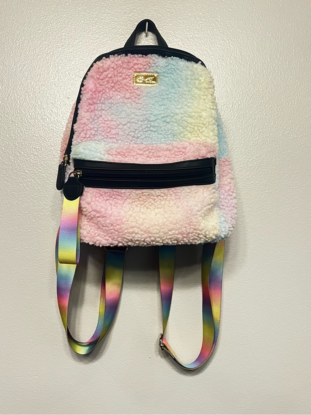 Luv Betsy by Betsey Johnson Pastel Rainbow Sherpa Mini Backpack Tie Dye‎ Pattern